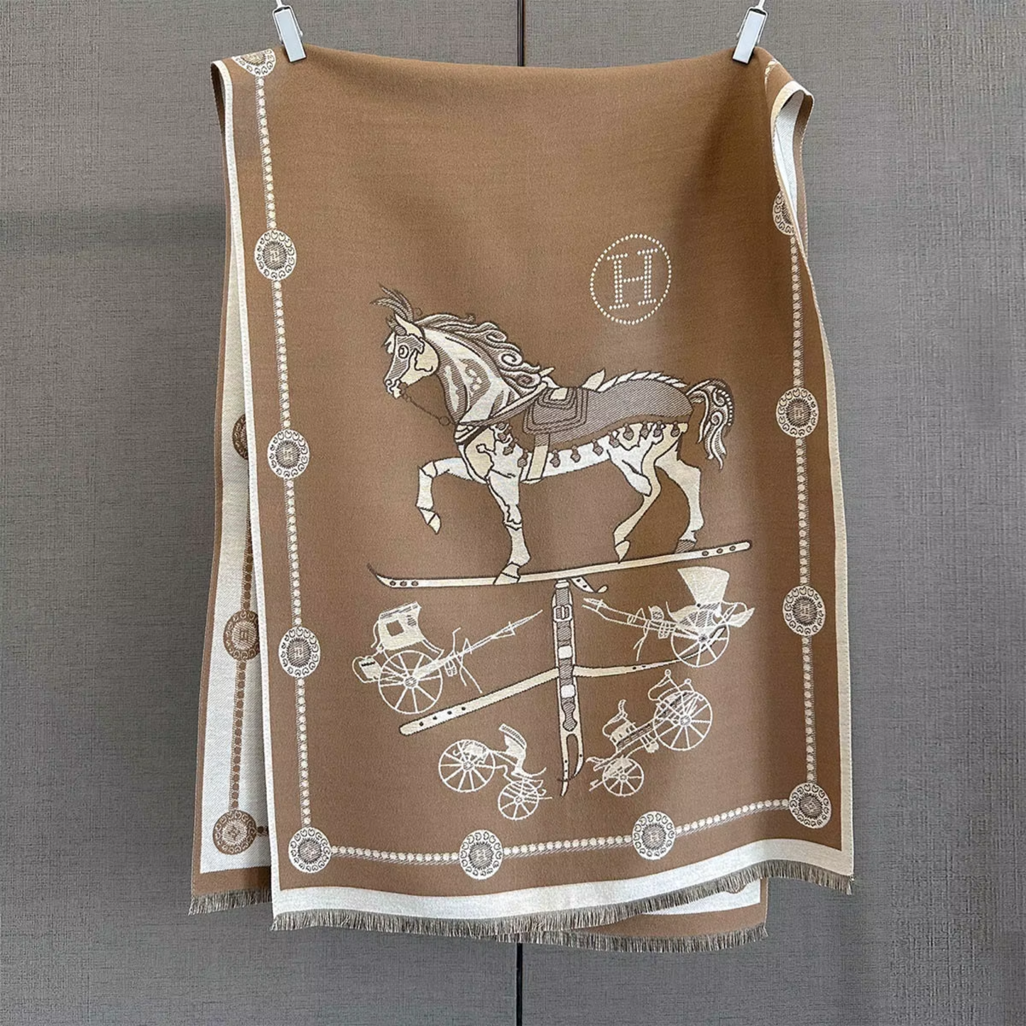 SHERELLE Horse Design Cashmere Blend Pashmina/Shawl - 180 x 65 cms