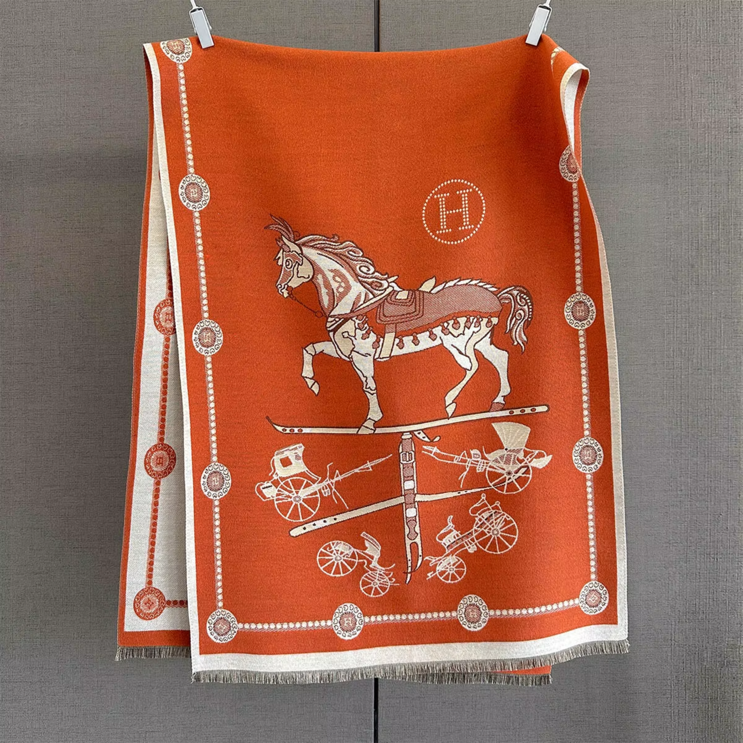 SHERELLE Horse Design Cashmere Blend Pashmina/Shawl - 180 x 65 cms