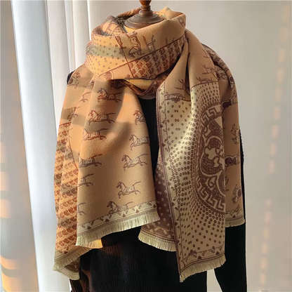 SHONA Horse Design Cashmere Blend Pashmina/Shawl - 180 x 65 cms