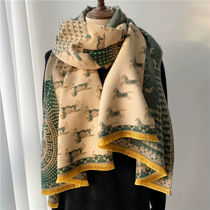 SHONA Horse Design Cashmere Blend Pashmina/Shawl - 180 x 65 cms