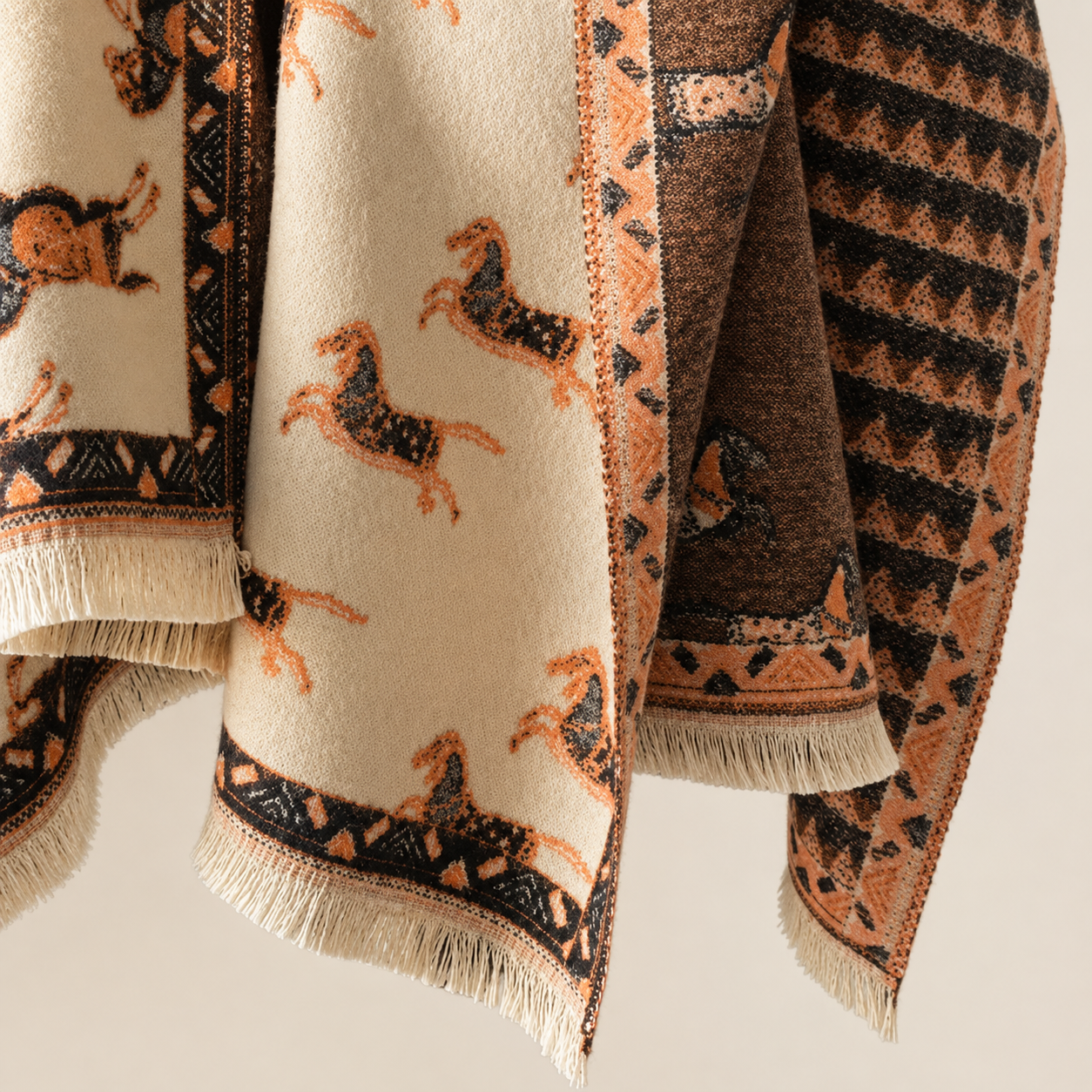 SHONA Equestrian Pashmina Scarf | Horse Design Shawl 180 × 65 cm