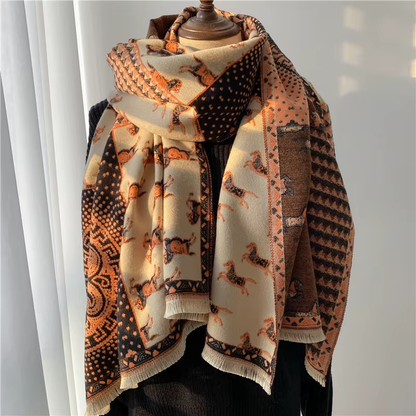 SHONA Horse Design Cashmere Blend Pashmina/Shawl - 180 x 65 cms