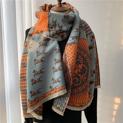SHONA Horse Design Cashmere Blend Pashmina/Shawl - 180 x 65 cms