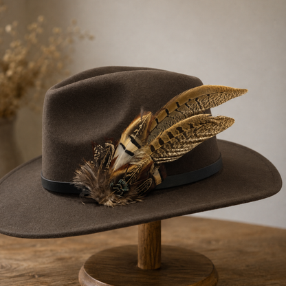 TENBY  Natural Feather Hat Plume with Brooch Pin