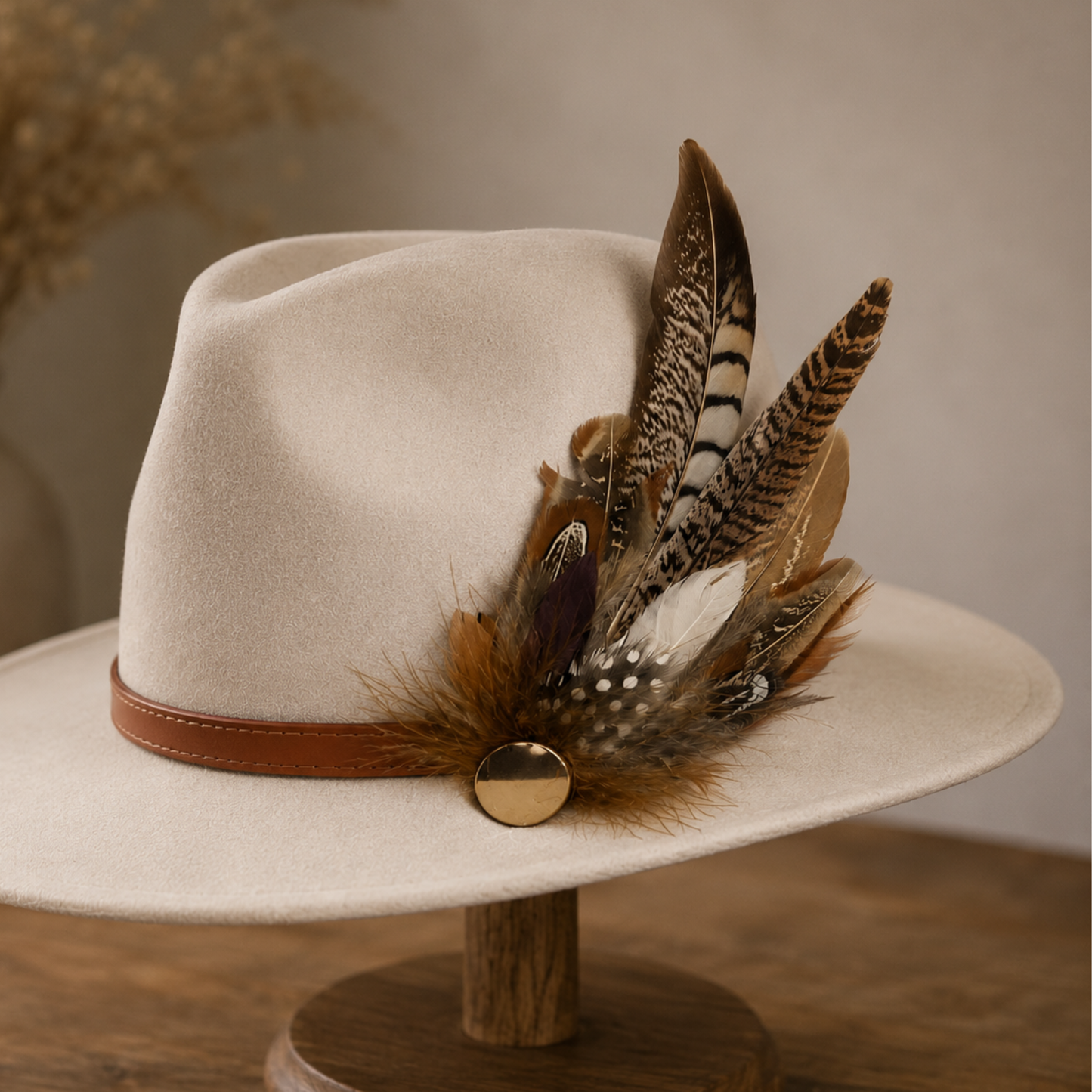 YORK  Natural Feather Hat Plume with Brooch Pin