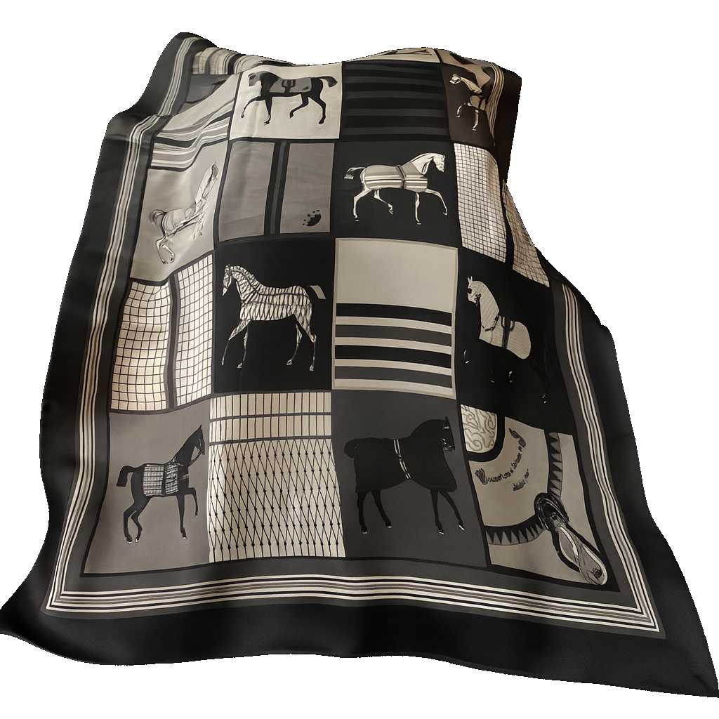 YVETTE Horse Design Linen Look Scarf - 180 x 90 cms