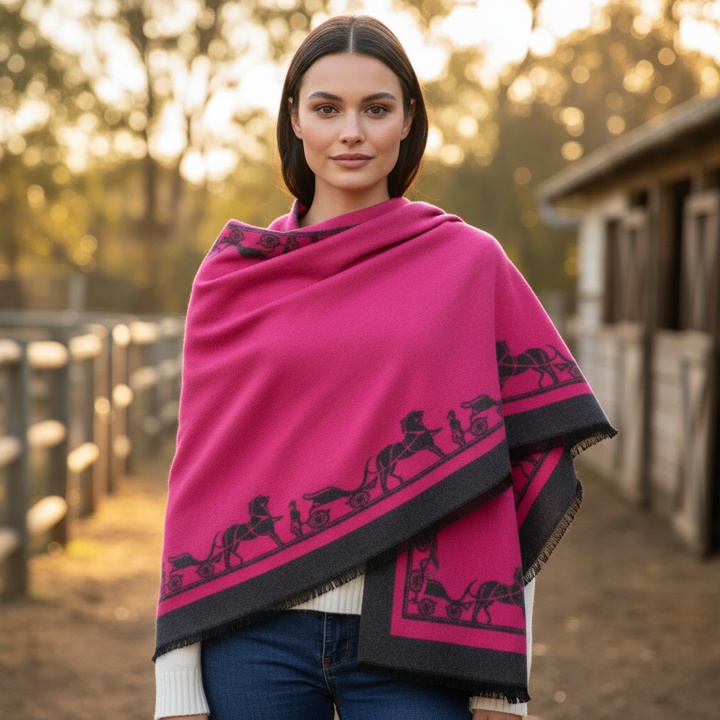 Model shot - CLUNY Hot Pink & Steel Pashmina