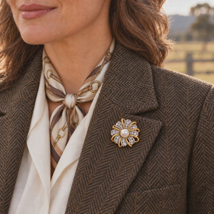 AURELIA Zircon & Pearl Floral Brooch