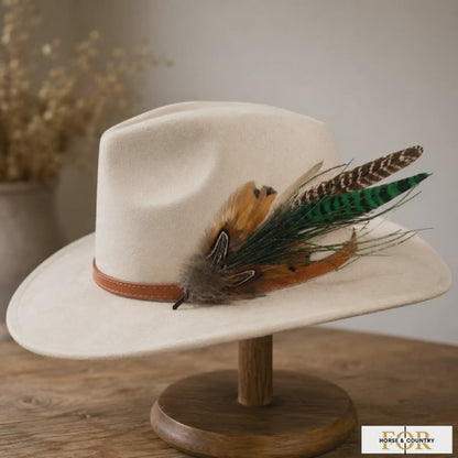 RYE Natural Feather Hat Plume with Brooch Pin