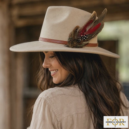 CARLTON Natural Feather Hat Plume with Brooch Pin